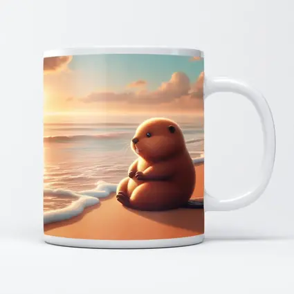 Cute Beaver Sitting On Sunny Beach