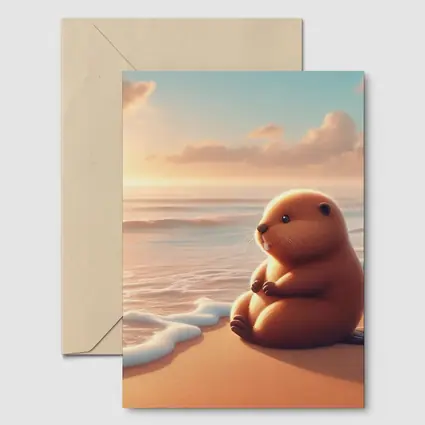 Cute Beaver Sitting On Sunny Beach