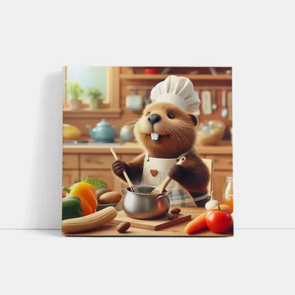 Beaver Chef Cooking in Cozy Kitchen