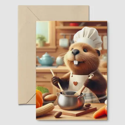Beaver Chef Cooking in Cozy Kitchen