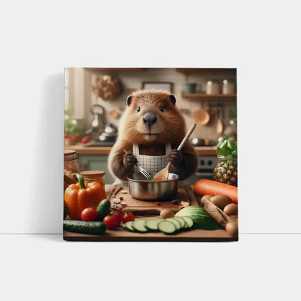 Beaver Chef Cooking Vegetables in Kitchen