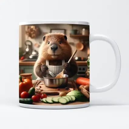 Beaver Chef Cooking Vegetables in Kitchen