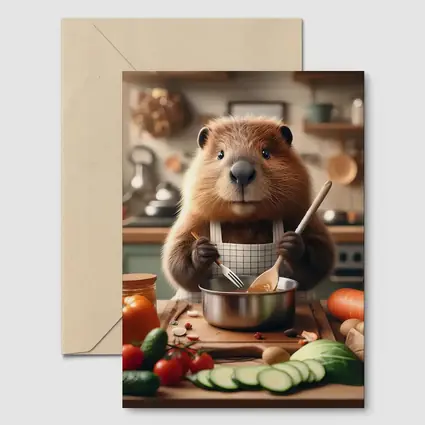 Beaver Chef Cooking Vegetables in Kitchen
