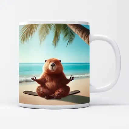 Beaver Meditating on Tropical Beach