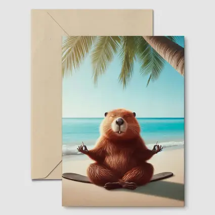 Beaver Meditating on Tropical Beach