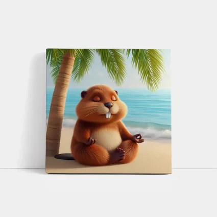 Meditating Beaver Relaxing on Tropical Beach