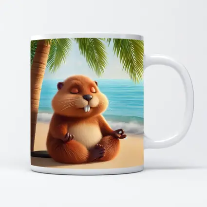 Meditating Beaver Relaxing on Tropical Beach