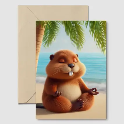 Meditating Beaver Relaxing on Tropical Beach