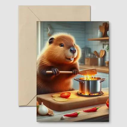 Beaver Cooking in Cozy Kitchen Scene