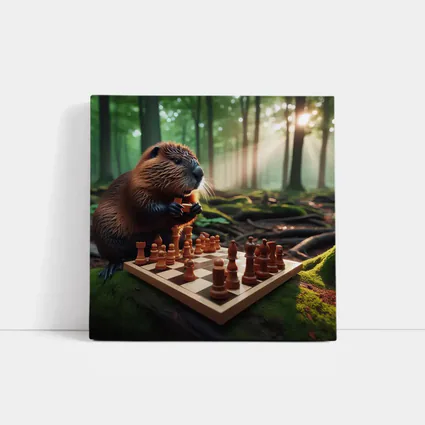 Beaver Playing Chess in Forest
