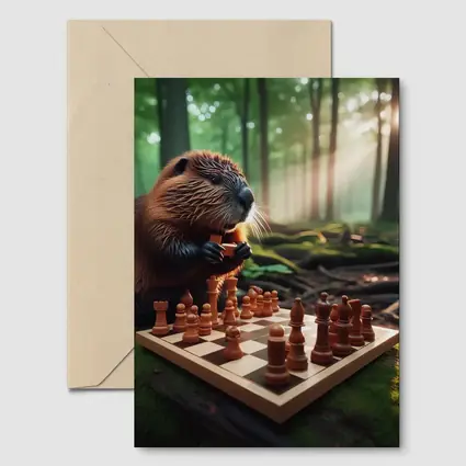 Beaver Playing Chess in Forest