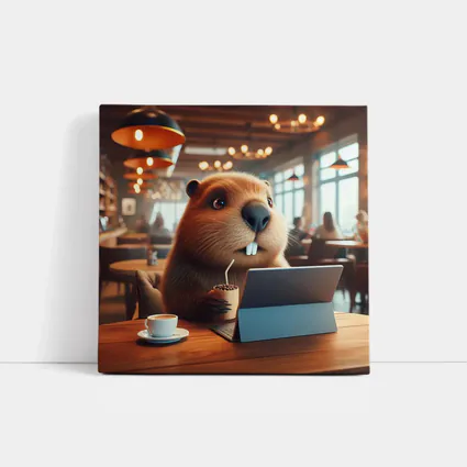 Beaver Working At Cafe Coffee Shop