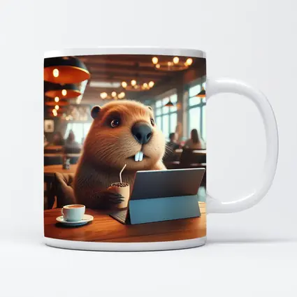 Beaver Working At Cafe Coffee Shop