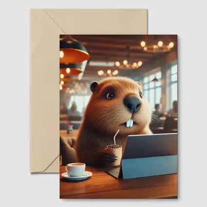 Beaver Working At Cafe Coffee Shop