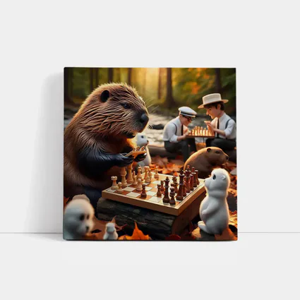 Beaver Playing Chess Autumn Forest Scene