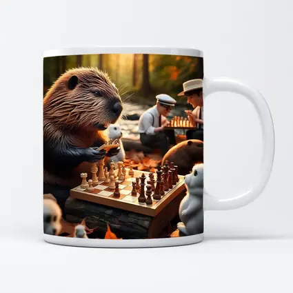 Beaver Playing Chess Autumn Forest Scene