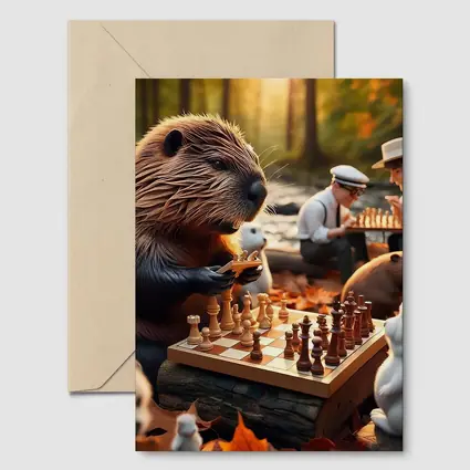 Beaver Playing Chess Autumn Forest Scene