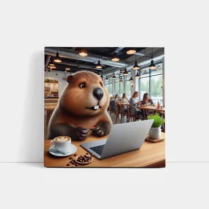Beaver Working on Laptop in Cafe