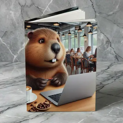 Beaver Working on Laptop in Cafe