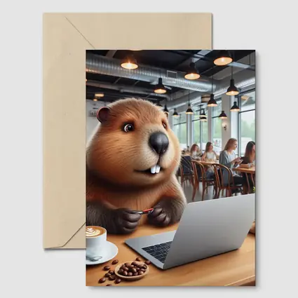 Beaver Working on Laptop in Cafe