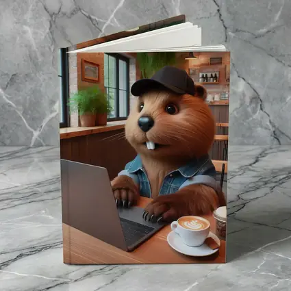Beaver Working Laptop Coffee Shop Cartoon