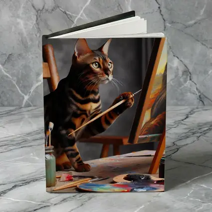 Bengal Cat Painting Self Portrait On Easel