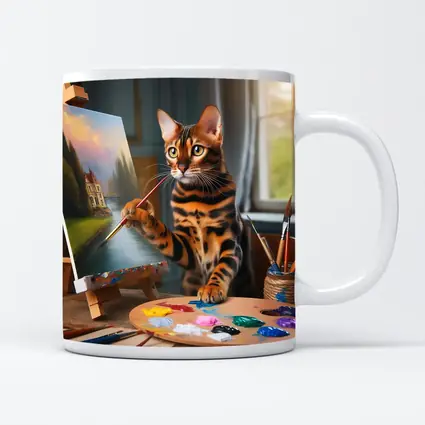Bengal Cat Artist Painting on Easel
