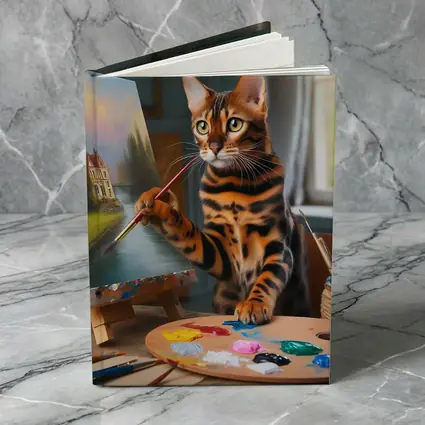 Bengal Cat Artist Painting on Easel