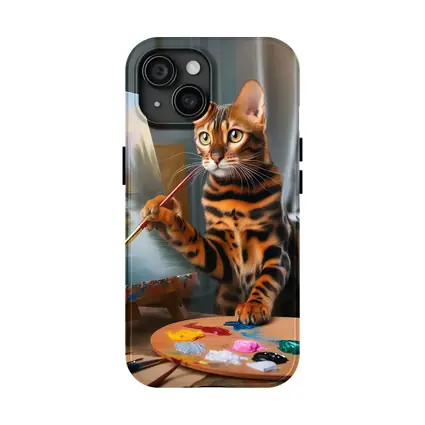 Bengal Cat Artist Painting on Easel
