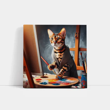 Bengal Cat Artist Painting on Canvas