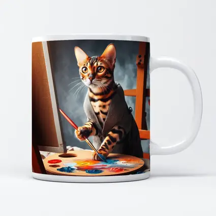 Bengal Cat Artist Painting on Canvas