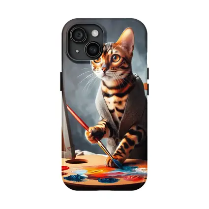 Bengal Cat Artist Painting on Canvas