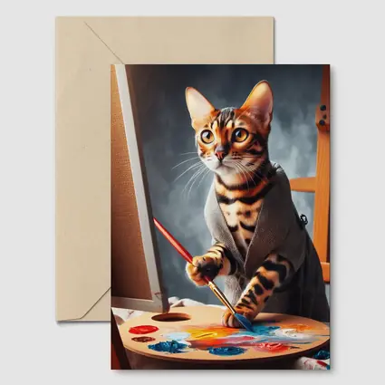 Bengal Cat Artist Painting on Canvas