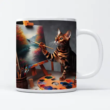 Bengal Cat Artist Painting on Easel