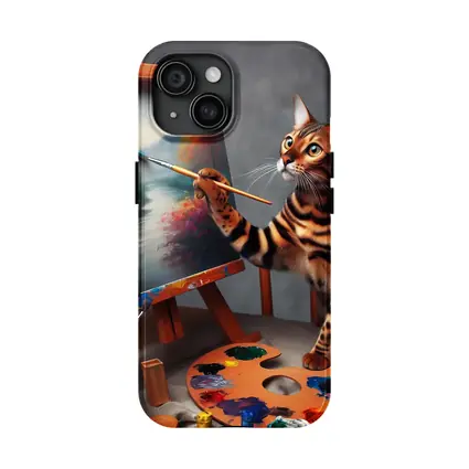 Bengal Cat Artist Painting on Easel