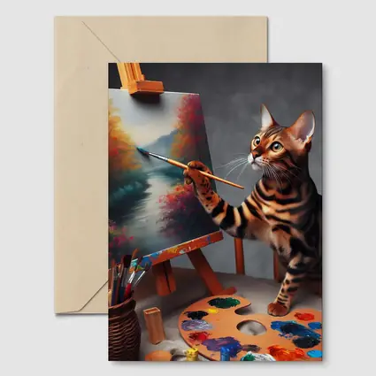 Bengal Cat Artist Painting on Easel