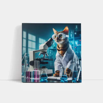 Tabby Cat Scientist Laboratory Microscope Art