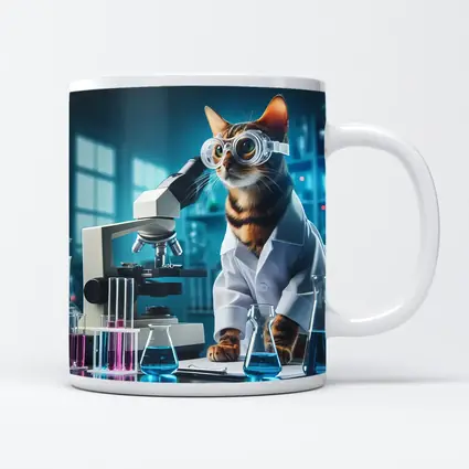 Tabby Cat Scientist Laboratory Microscope Art
