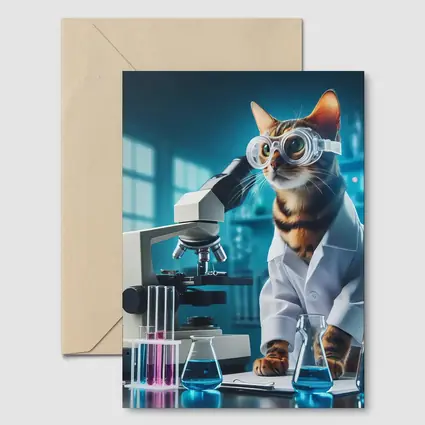 Tabby Cat Scientist Laboratory Microscope Art