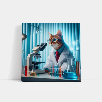 Cat Scientist In Laboratory With Microscope