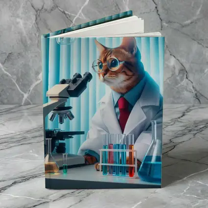Cat Scientist In Laboratory With Microscope