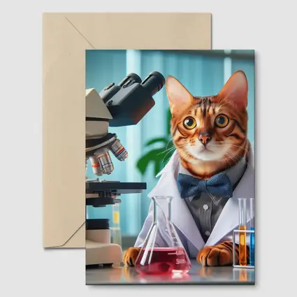 Bengal Cat Scientist Laboratory Coat Microscope