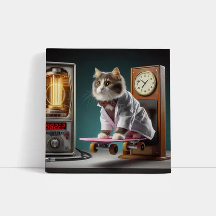 Cat Doctor Riding Skateboard With Clock
