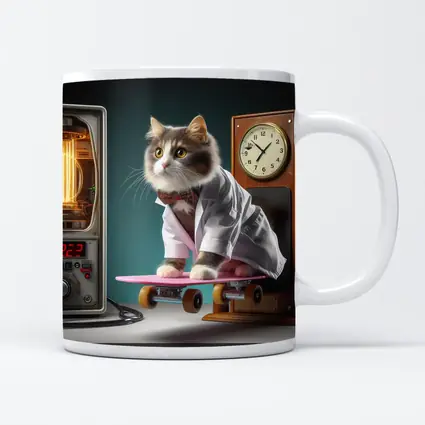 Cat Doctor Riding Skateboard With Clock
