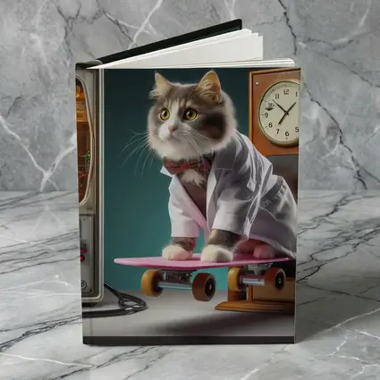 Cat Doctor Riding Skateboard With Clock