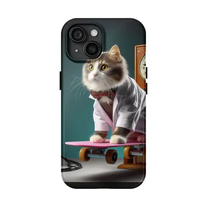 Cat Doctor Riding Skateboard With Clock