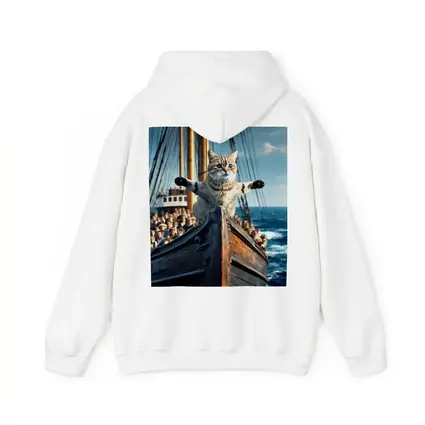 Cat Spreading Arms On Sailing Ship Bow