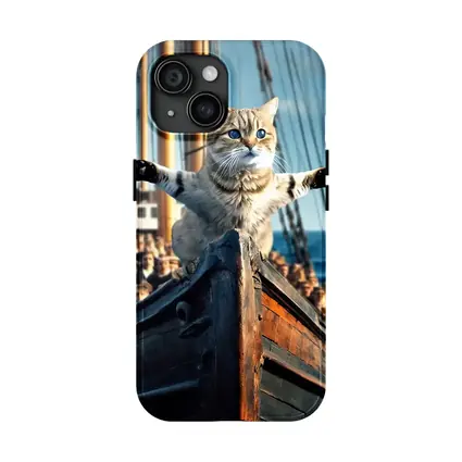 Cat Spreading Arms On Sailing Ship Bow