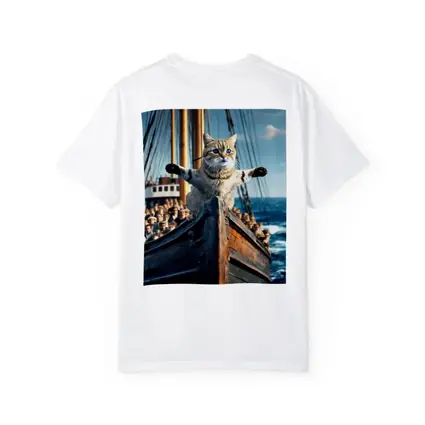 Cat Spreading Arms On Sailing Ship Bow