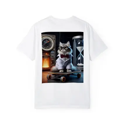 Persian Cat Scientist Riding Skateboard Lab